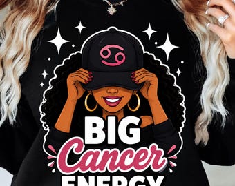 Big Cancer Energy Black Girl Magic Zodiac PNG | Cancer Celestial Queen Art