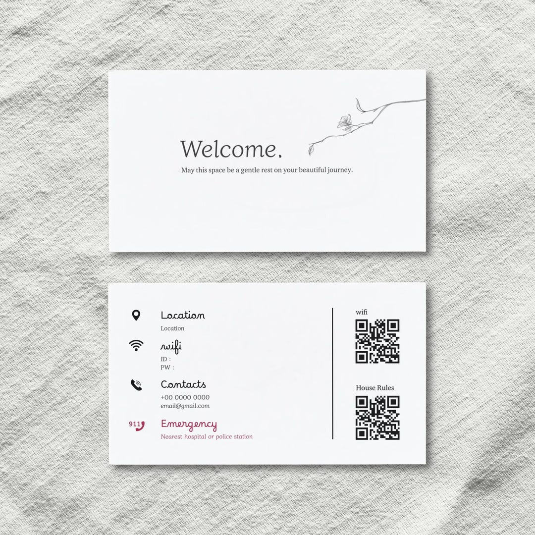 Minimalist Welcome Card Template / Multi-language Guest Information ...