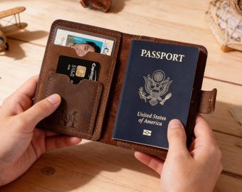 100% Genuine leather passport holder and tag, Personalized leather passport holder,Leather passport cover men,Custom leather passport wallet