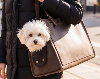 100% Genuine leather dog carrier bag, Dog carrier purse, Dog tote bag, Dog travel bag, Large dog carrier, Small dog carrier, Pet travel bag