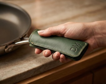 Funda para mango de hierro 100 % de cuero genuino, agarradera de hierro fundido, funda para mango de sartén, agarradera de cuero, funda para mango de olla