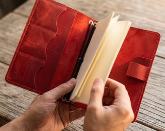 100% Genuine Leather Travel Notebook Cover, Customized notebook, Notebook cover with pockets, Journal cover with pen holder