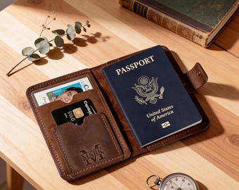 100% Genuine leather passport holder and tag, Passport cover engraved, Leather passport cover men, Passport holder with initials