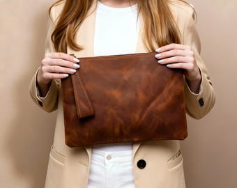 100% Genuine leather zipper pouch, Handmade zip pouch, Wristlet zipper pouch, Leather travel pouch, Leather pouch clutch,Zipper pouch makeup