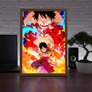 One Piece Luffy LED Light Frame – Anime Wall Art Lamp, Handmade Wood Frame, Manga Decor for Bedroom, Desk or Gift