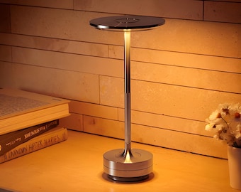 Modern Cordless Touch Table Lamp, Rechargeable Metal Desk Light for Dimmable Bedside & Ambient Lighting