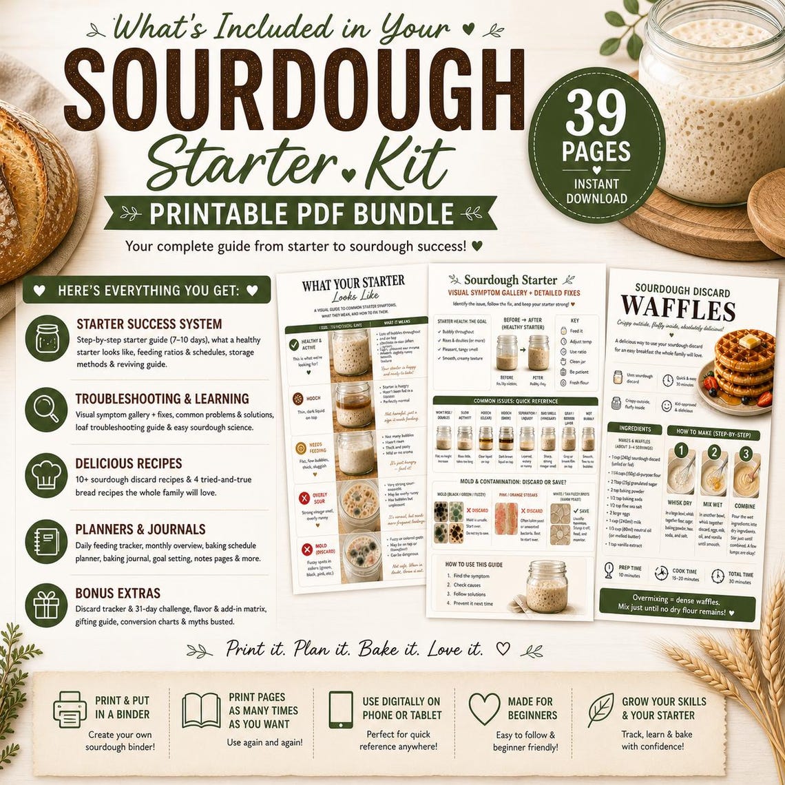 Sourdough Starter Kit Printable PDF | Beginner Guide, Discard Recipes ...