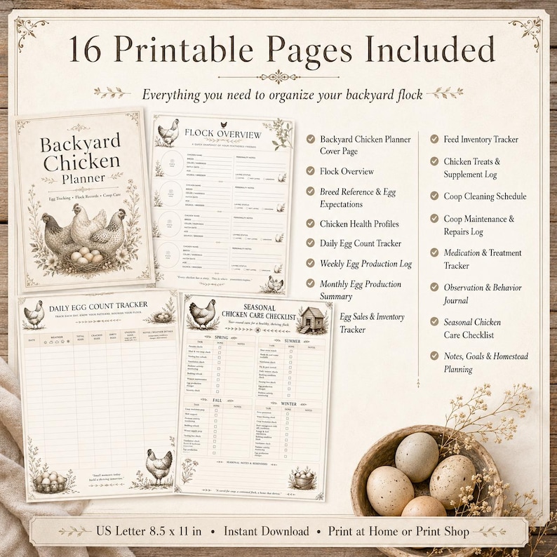 Backyard Chicken Planner, Egg Tracking, Flock Records, Coop Care (PDF ...