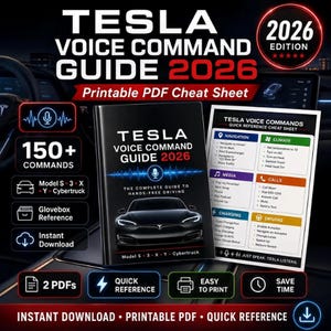 EV Voice Assistant Commands Reference 2026 | Printable Digital Download Cheat Sheet | 150+ Useful Commands