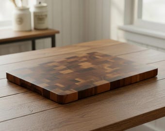 Walnut End Grain Cutting Board, Large Butcher Block, Premium Kitchen Gift, Solid Wood Board 32x22x1.5 cm