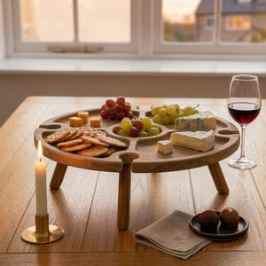 Personal portable wine table, wine and cheese, wood, anniversary gifts for him, gifts for husband, wooden tray