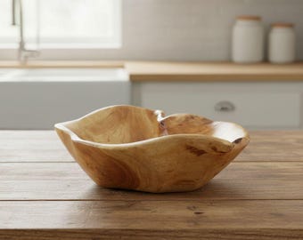 Root Wooden Bowl, Rustic Wood Bowl Large 6–7.5 Inch - Fruit, Decor, Storage. Perfect Housewarming Gift!