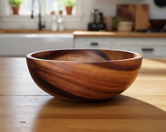 Ciotola in legno di acacia – Ciotola per frutta e insalata in stile giapponese naturale, stoviglie in legno rustico