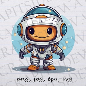 Cute robot astronaut clipart vector graphic svg png jpg eps sticker design t-shirt robotics outer space