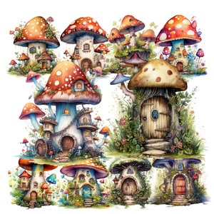 Mushroom Houses set of 20 graphics png bundle fairy houses whimsical houses quirky house fantasy houses