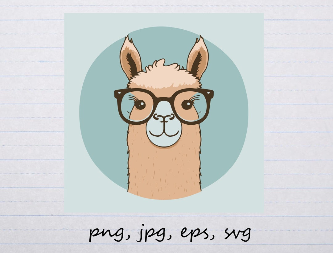 Llama in Glasses Vector Graphic Svg Png Jpg Eps Clipart Alpaca Farm Animal - Etsy Canada