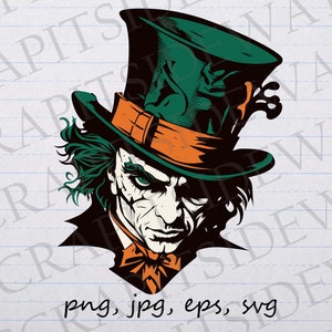 Oscuro sombrerero loco 2 clipart vector gráfico svg png jpg eps alicia en el país de las maravillas aterrador diseño de camiseta espeluznante diseño de pegatina