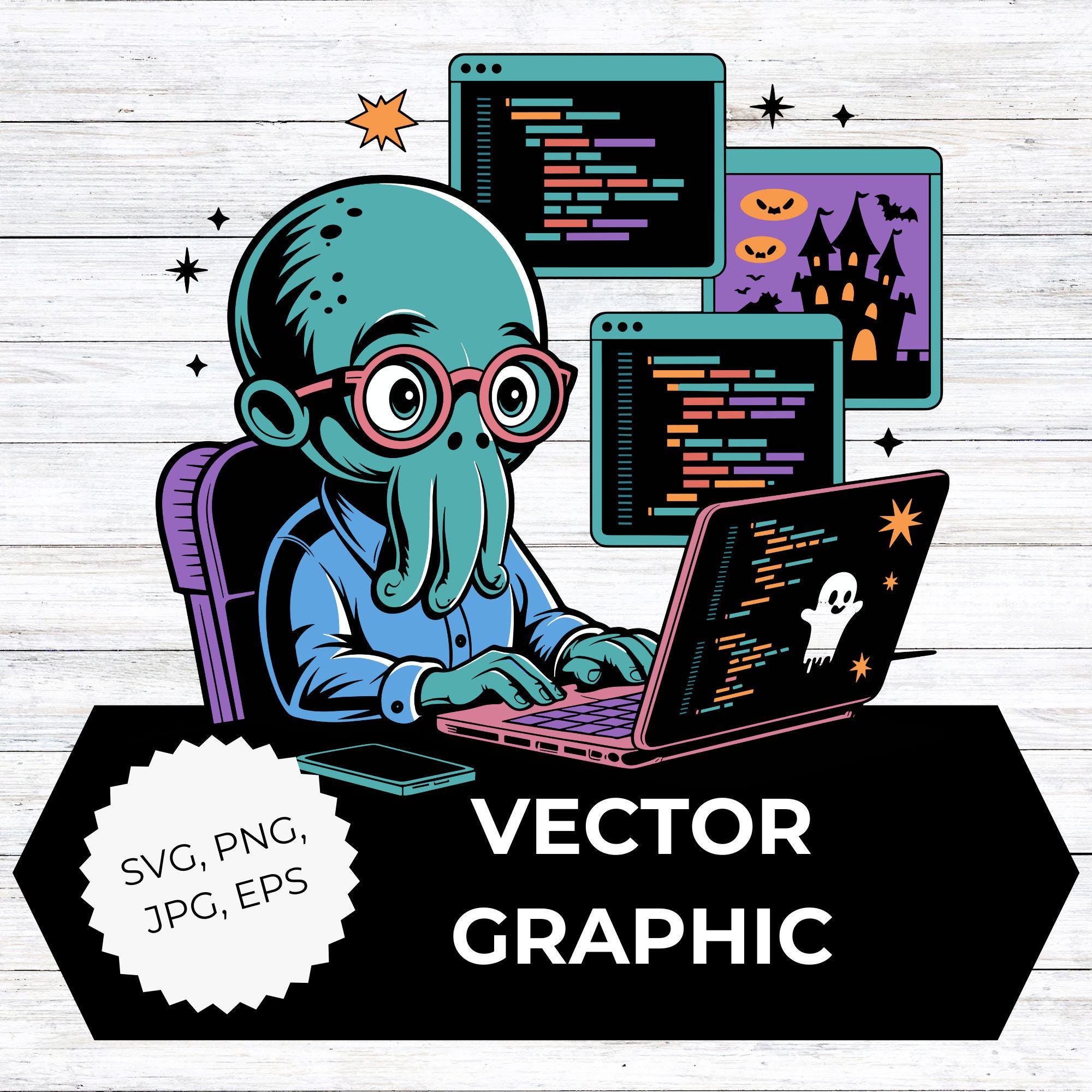Cthulhu Programmer Clipart, Programming Graphic, SVG PNG Jpg Eps ...