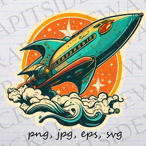 Vintage space ship clipart vector graphic svg png jpg eps retro sci-fi spaceship star ship