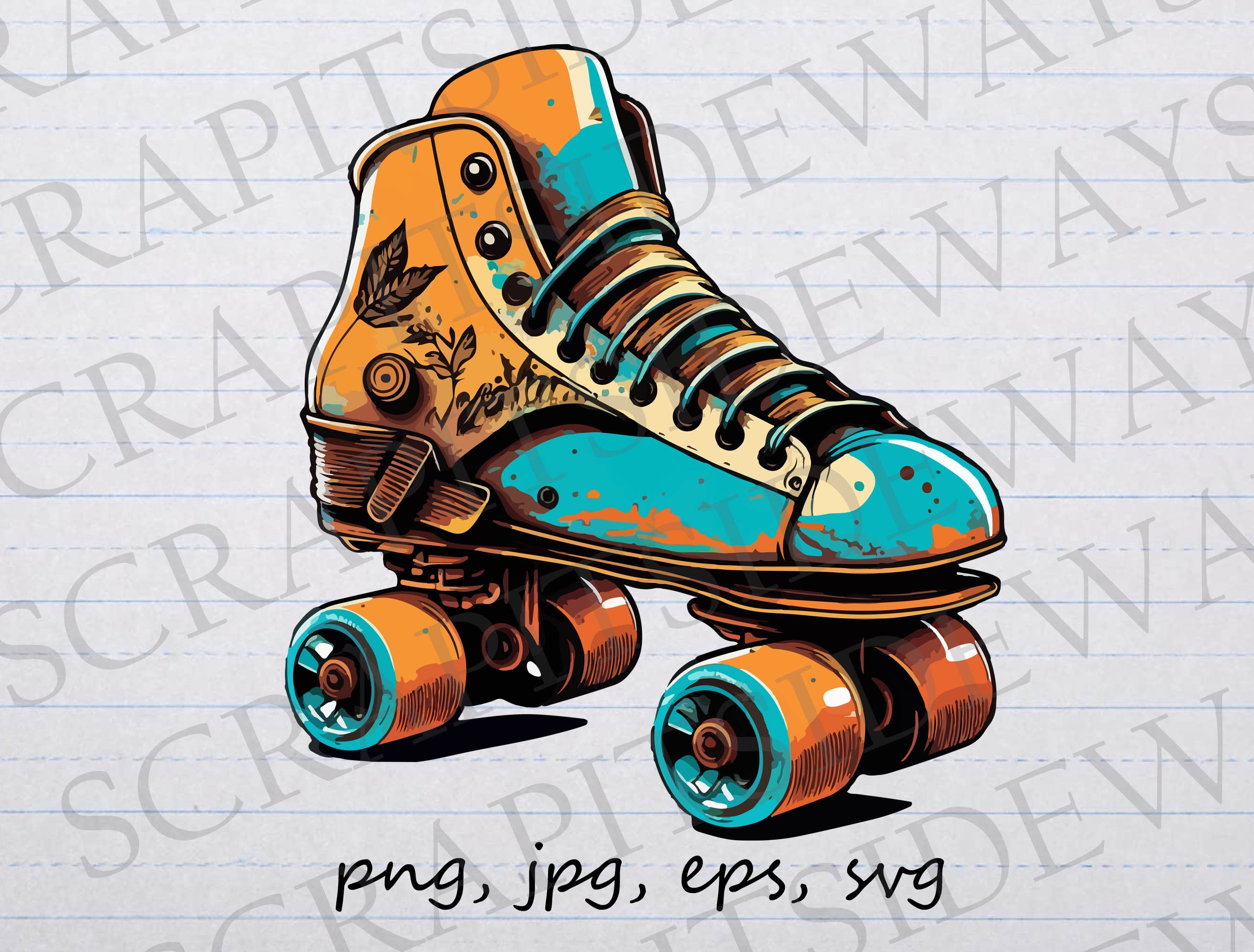 Retro Roller Skate 2 Clipart Vector Graphic Svg Png Jpg Eps Etsy