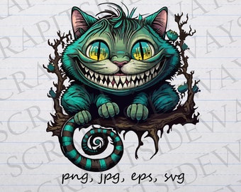 Cheshire cat clipart vector graphic svg png jpg eps alice in wonderland scary kitty