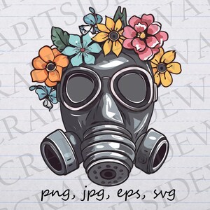 Floral gas mask clip art clipart vector graphic svg png jpg eps, apocalypse, apocalyptic dystopian, flower gas mask, gas mask with flowers