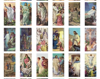 Vintage Jesus Digital Collage Sheet Religious Dominoes 1" x 2" INSTANT DOWNLOAD Printable Images Bible Story DC-005
