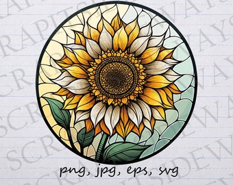 Stained glass sunflower clip art clipart vector graphic svg png jpg eps mosaic sunflower, stain glass sunflower, stained glass florals