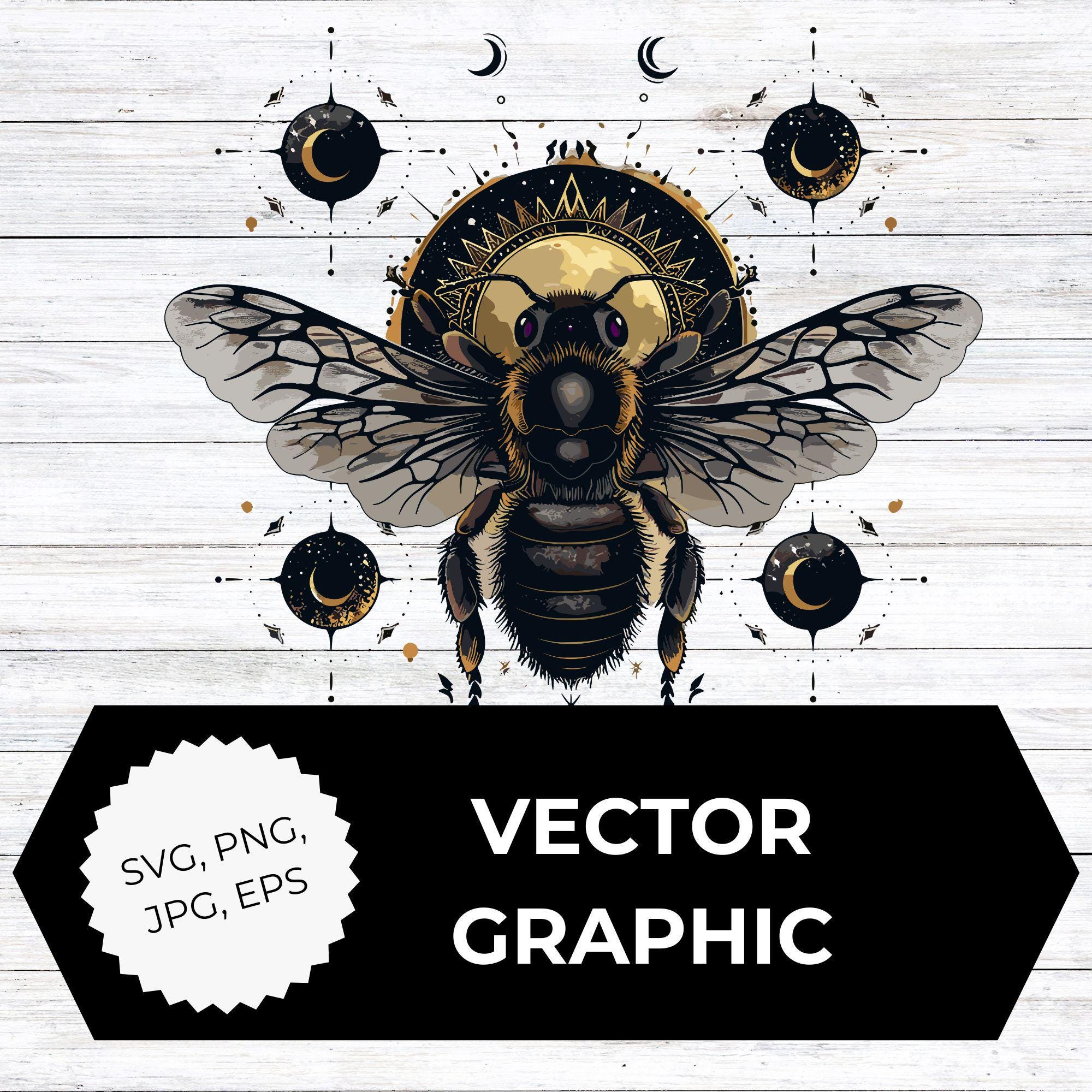 Celestial Honey Bee Vector Clipart, Insect Graphic, SVG PNG Jpg