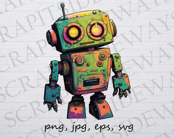Vintage colorful robot clipart vector graphic svg png jpg eps wind up toy
