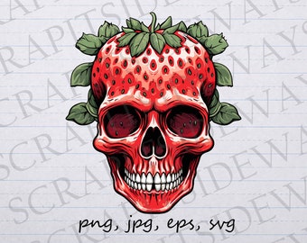 Strawberry Skull clip art clipart vector graphics svg png jpg eps, strange creature, gothic, fruit skeleton, horror, creepy, funny