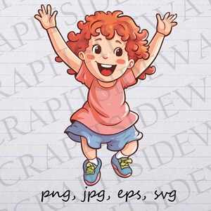 Cute excited little girl clip art clipart vector graphic svg png jpg eps, little girl, cute girl, happy little girl, cartoon girl
