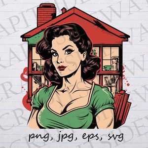 Bande dessinée rétro femme au foyer clipart vectoriel svg png jpg eps sticker design t-shirt design femme vintage
