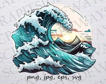 Giant wave clip art clipart vector graphic svg png jpg eps, ocean wave, great wave, surfing wave, sea wave