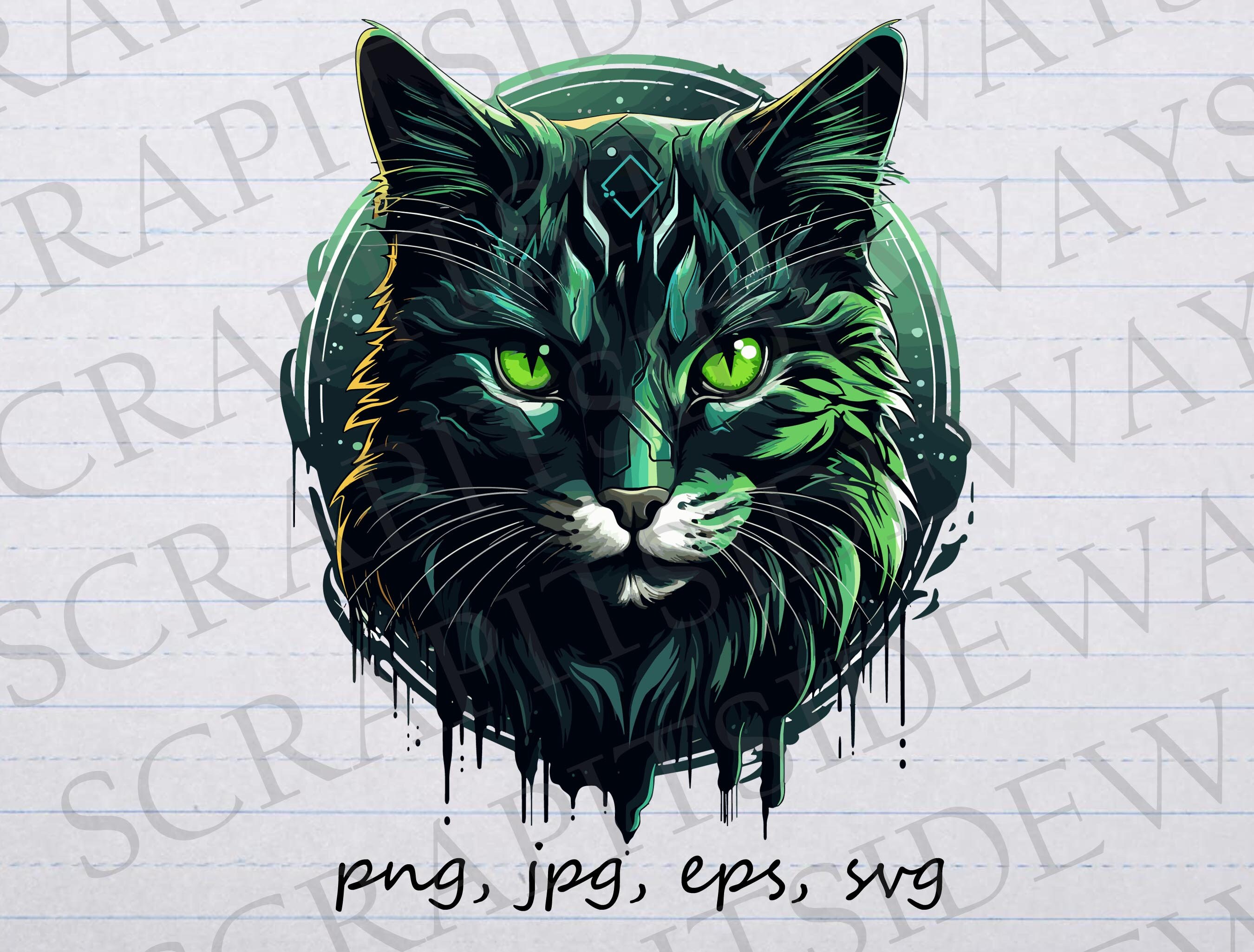 Glow in the Dark Black Cat Clipart Vector Graphic Svg Png Jpg Eps ...