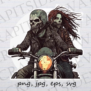 Zombie op een motorfiets clipart vectorafbeelding svg png jpg eps eng zombie Halloween fiets post apocalyptisch