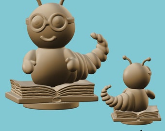 Bookworm STL File ONLY, book worm, reading, book lover, i love to read 3D printing file