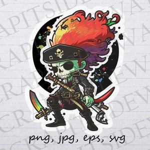 Skeleton space pirate  clipart vector graphic svg png jpg eps cute steampunk space punk skull