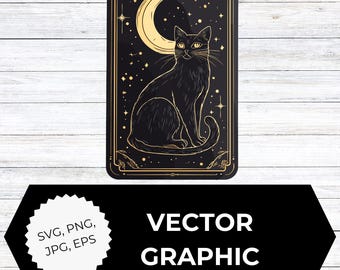 Black Cat Tarot Card Clipart | Gothic Witchcraft Magic Card Design | svg png eps jpg Digital Download for Mystical Crafts & Stickers