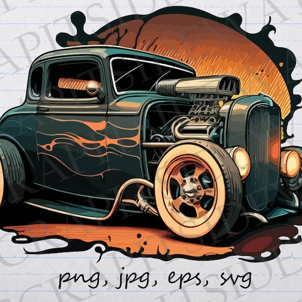 Vintage hot rod 2 clipart vectoriel svg png jpg eps hotrod cool voiture