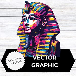 Tut King Tut Pastel Grunge Clipart | Tête de pharaon SVG PNG jpg eps | Egypte ancienne à télécharger pour travaux manuels et autocollants, image vectorielle