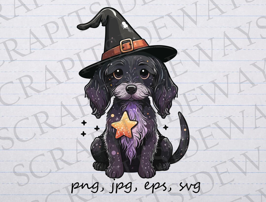 Cute Dog Witch Clipart Vector Graphic Svg Png Jpg Eps Halloween Witch ...