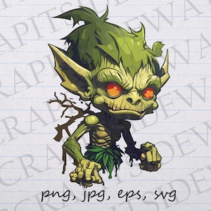 森のゴブリンのクリップアート クリップ アート ベクター グラフィック SVG PNG JPG EPS クリーチャー ステッカー デザイン T シャツ デザイン かわいいゴブリン、地球のゴブリン