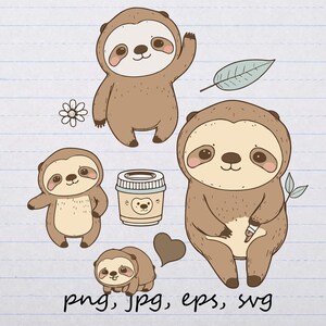 Cute Sloth and elements svg Vector clipart png graphics sloths