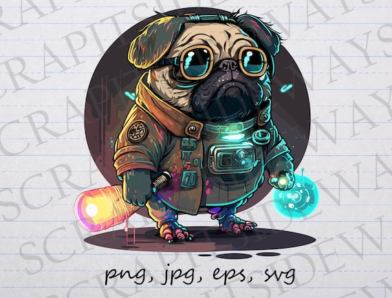 Mad Scientist Cyberpunk Pug Clipart Vector Graphic Svg Png Jpg Eps 