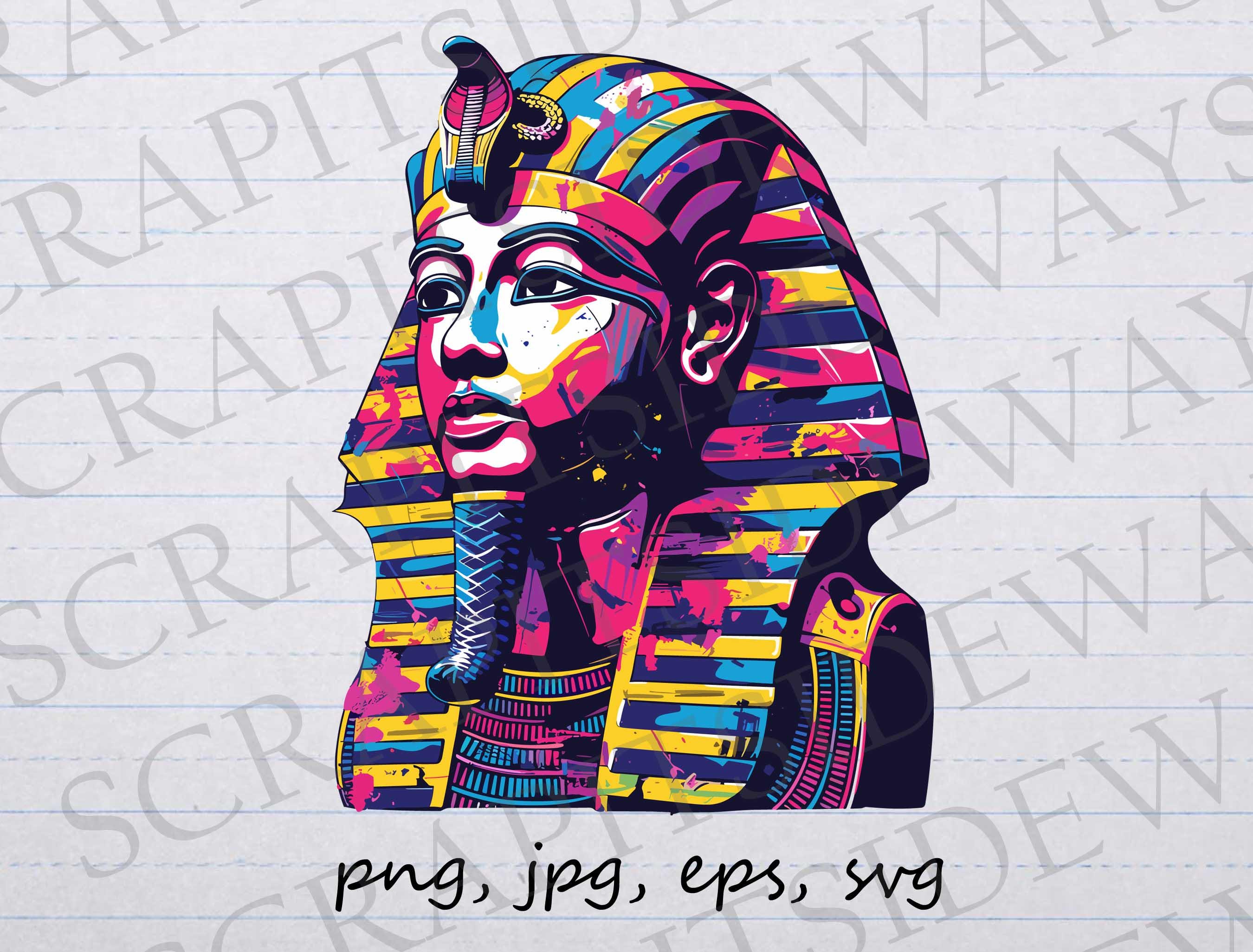 Pastel Grunge King Tut Clipart | Pharaoh Head SVG PNG Jpg Eps | Ancient ...