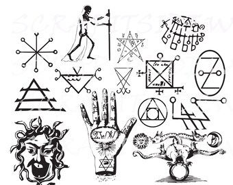 15 occult symbols witchcraft arcana fortune astrology clipart vector graphics Digital stamps svg png jpg