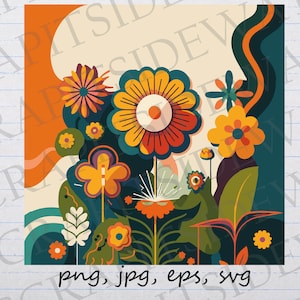 70's flower power clipart vector gráfico svg png jpg eps cartel de flores retro