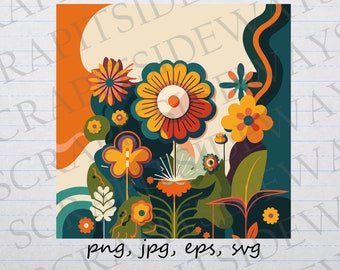 70's flower power clipart vector gráfico svg png jpg eps cartel de flores retro