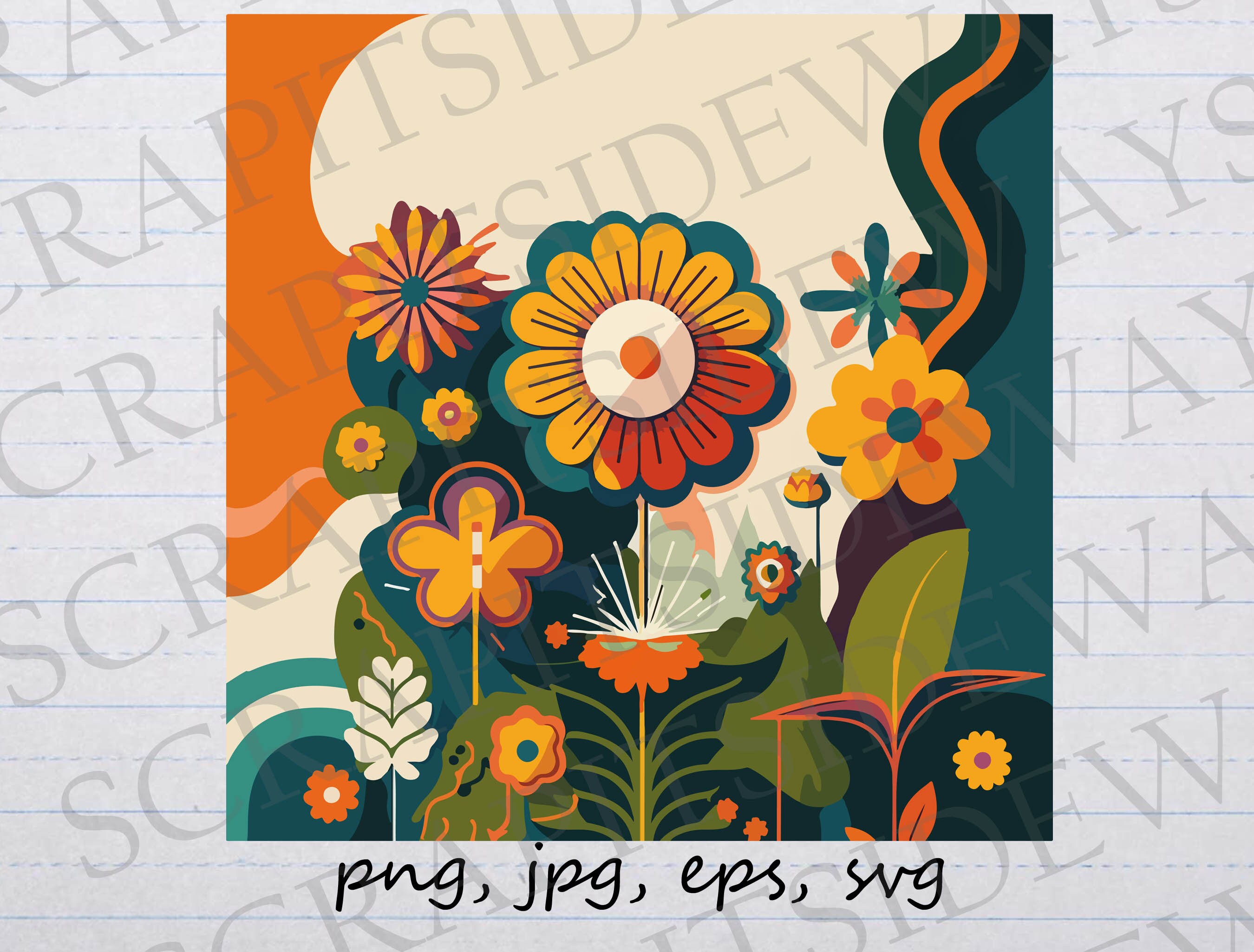 70's Flower Power Clipart Vector Graphic Svg Png Jpg Eps Retro Flowers ...